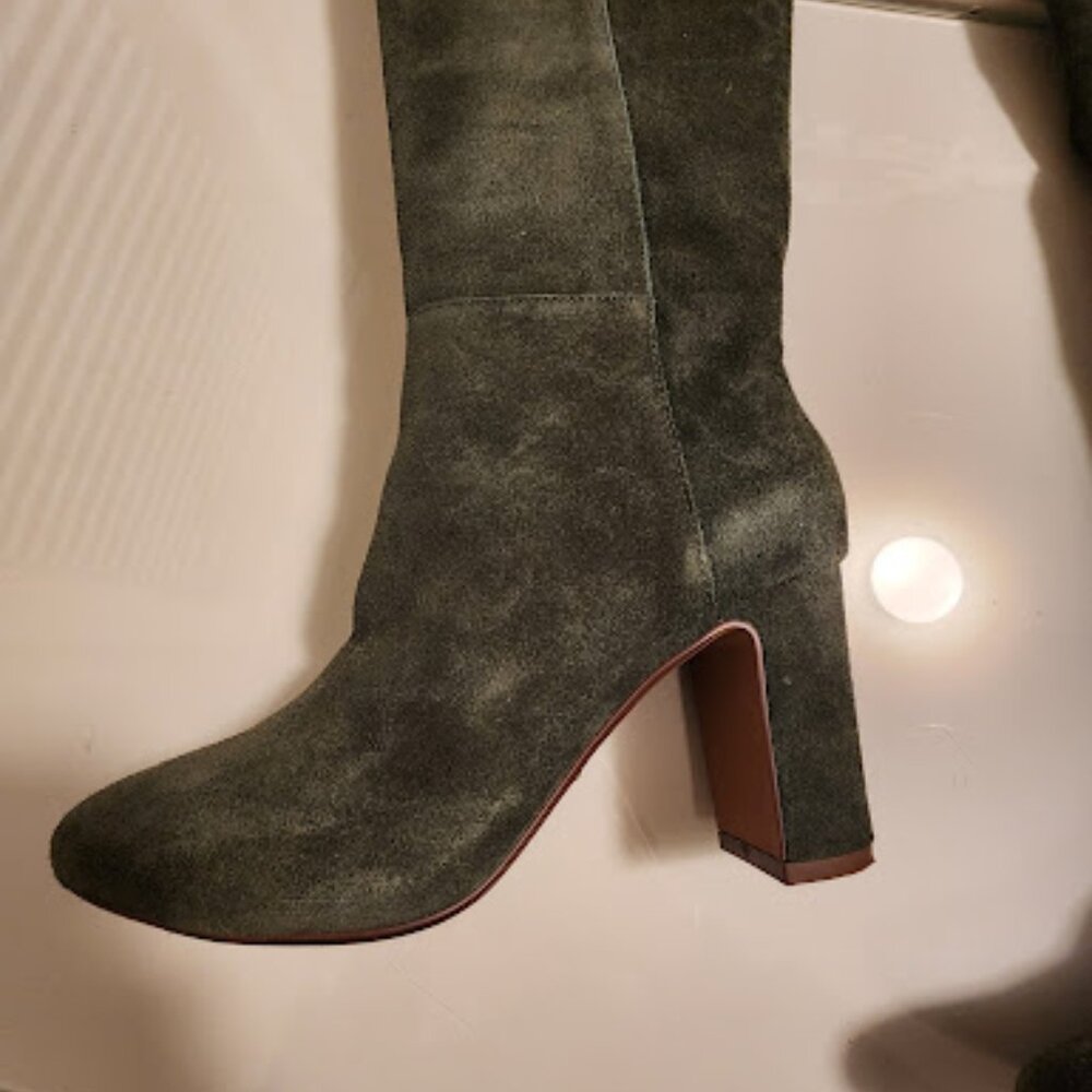 Nanette Lepore Green Suede Embroidered Heeled Boots - Picture 4 of 10